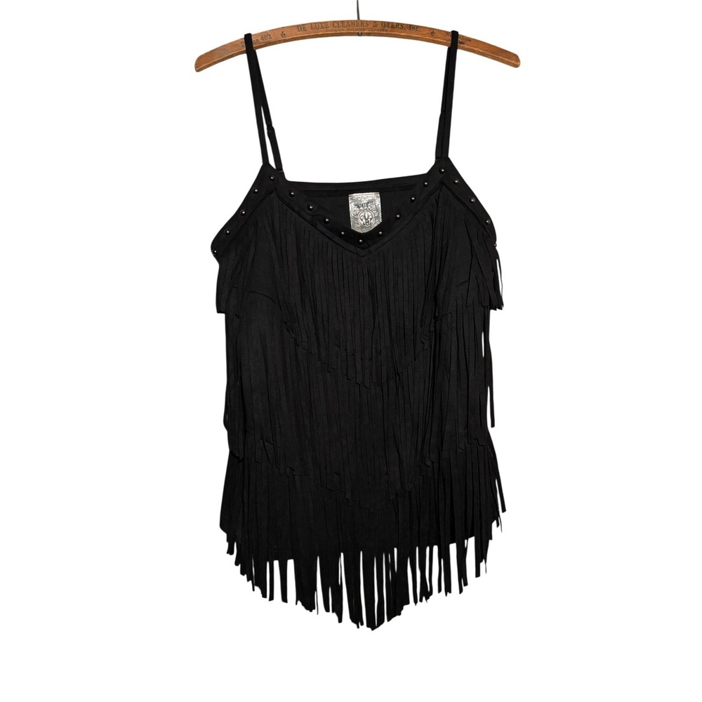 Vocal Womens M Faux Suede Tiered Fringe Studded Cami Top Rodeo Western Moto